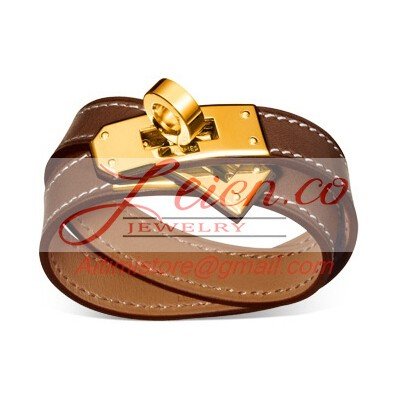 Hermes Kelly Double Tour Brown Leather Bracelet With Gold-Plated Clasp
