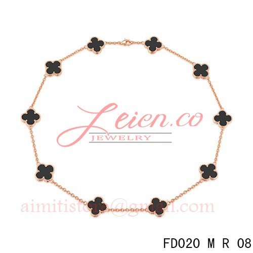  Van Cleef Arpels Vintage Alhambra Necklace Pink Gold 10 Motifs Black Onyx