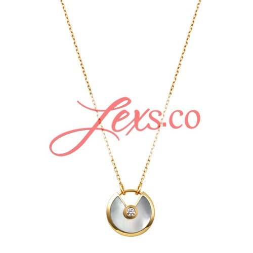 Amulette De Cartier Necklace Fake Yellow Gold White Mother Of Pearl Diamond Pendant 