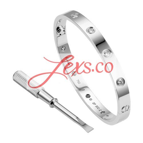 Cartier Love Bracelet Fake White Gold Plated Real With 10 Diamonds