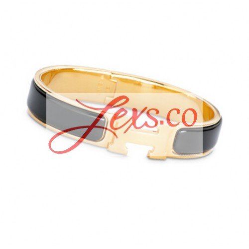 Hermes Black Enamel Clic H Narrow Replica Bracelet 18K Yellow Gold