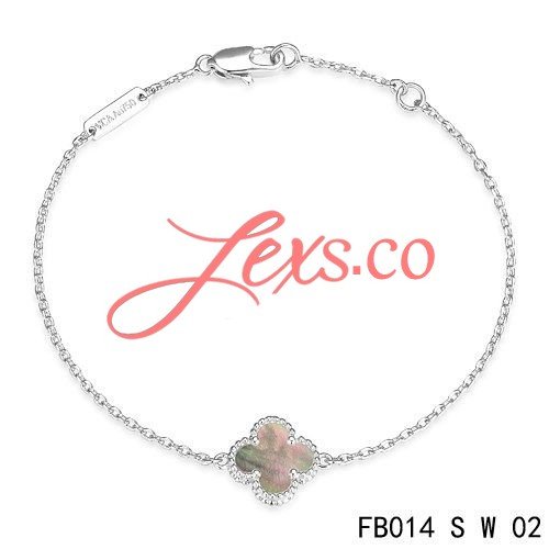  Van Cleef & Arpels Gray Mothe-Of-Parl Clover Sweet Alhambra Copy Bracelet White Gold