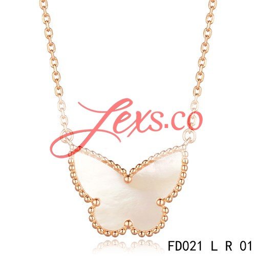 Van Cleef Arpels Replica Pink Gold Lucky Alhambra Butterfly Necklace White Mother-Of-Pearl