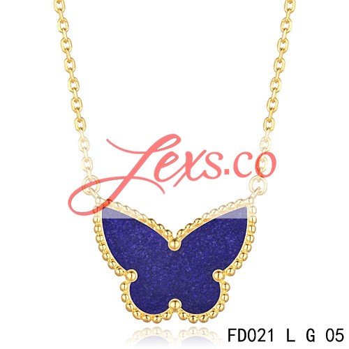 Van Cleef Arpels Replica Lucky Alhambra Lapis Lazuli Butterfly Necklace Yellow Gold