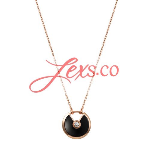 Amulette De Cartier Necklace Replica 18k Pink Gold Black Onyx Diamond Pendant Copy B3047400