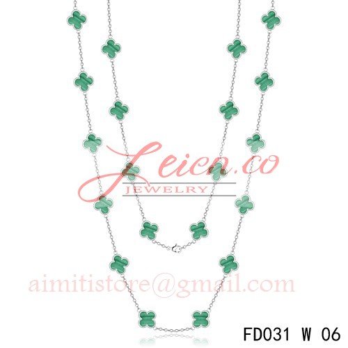 Van Cleef & Arpels Vintage Alhambra 20 Motifs Long Necklace White Gold Malachite